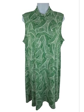 Lark & Ro XL Green Leaf-Print Sleeveless Dress 3497-AG